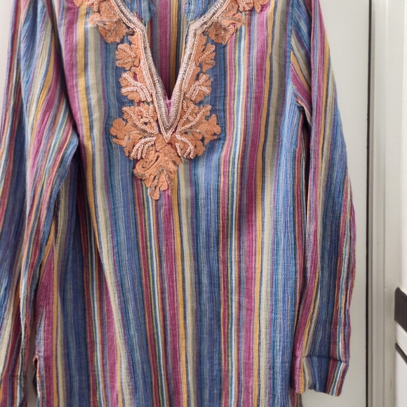 Colorful Striped SOFT SURROUNDINGS Tunic with Embroidered Details - Picture 5 of 5